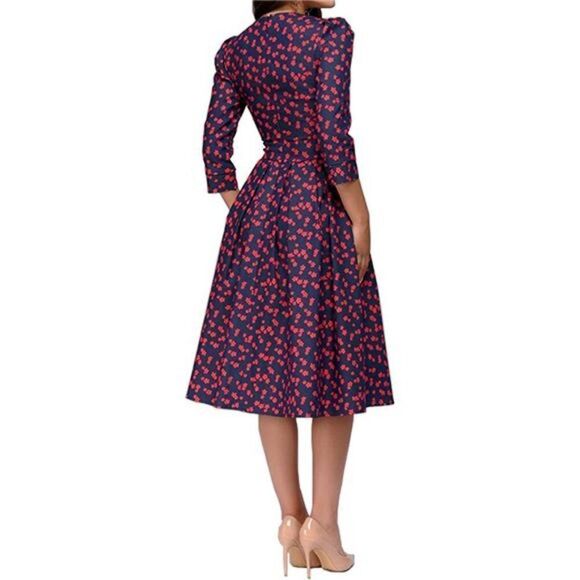 Simple Flavor Womens Floral Vintage Dress Elegant Midi Evening Dress 3/4 Sleeves - Picture 1 of 6
